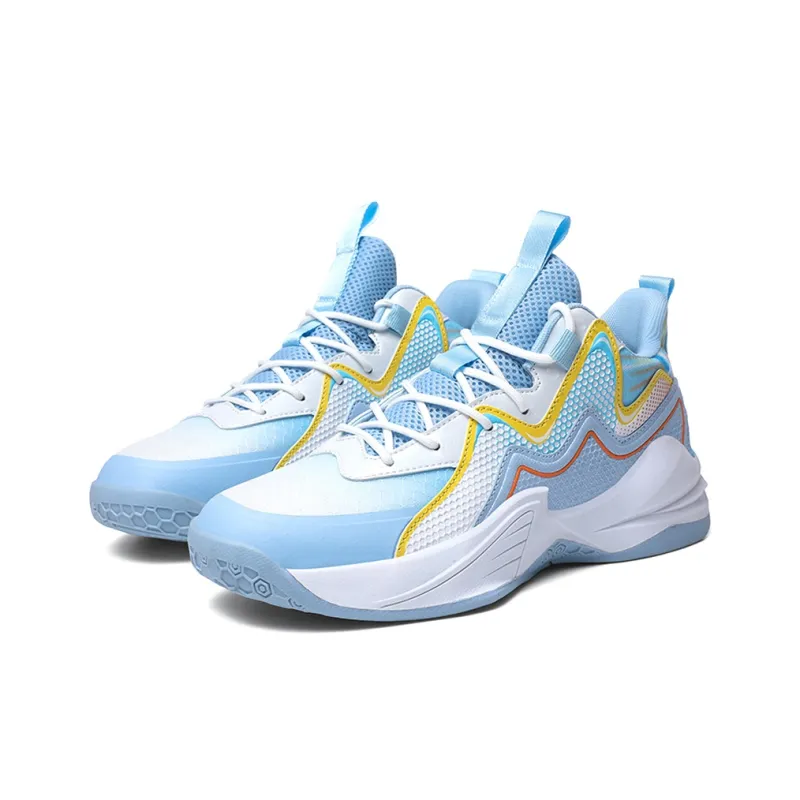 Meiretu Cushioning, Abrasion Resistant, Impact Resistant Mid Top Basketball Shoes Unisex Sky Blue-1