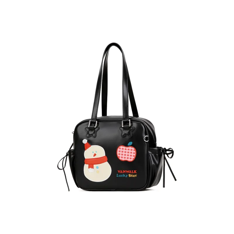 VANWALK PU Shoulder Bag, Tote Handbag Medium Size Women's Dark Chocolate/Caramel Cookies/Vintage Apple-2