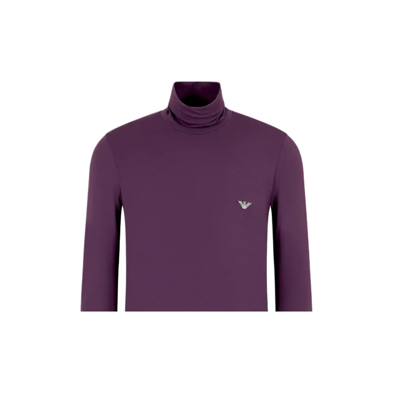 EMPORIO ARMANI Logo Embroidery Collar Slim Fit Long Sleeved Polo Shirt T Shirt Men's Dark Reddish Purple-4