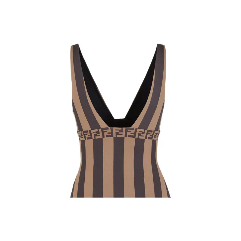 FENDI Striped V Neck Swimsuit-2
