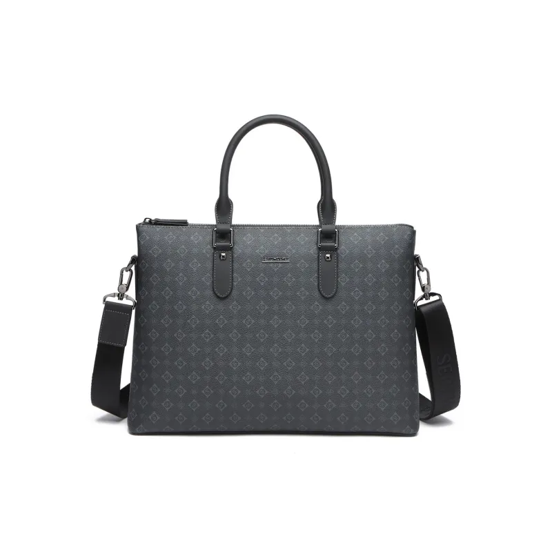 SEPTWOLVES Cow Leather Portable Crossbody Briefcase Men's Black-0