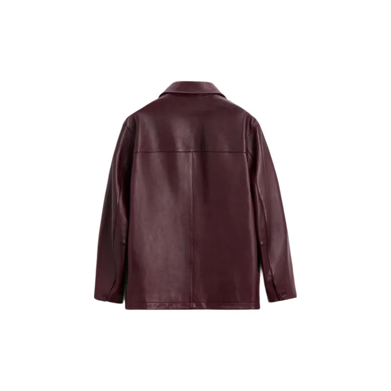 ZARA Leather Jacket Men's Burgundy Red-1
