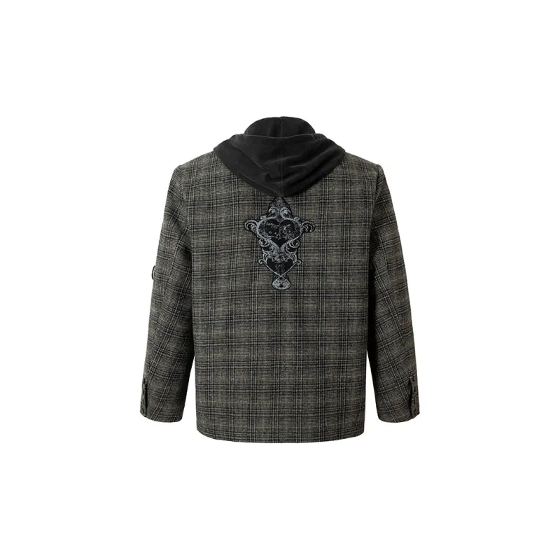 BE ALL KABUTO Puffer Jacket Unisex Black Gray Plaid Text-1