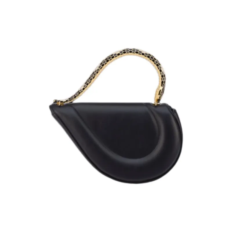 BVLGARI Calfskin Handbag Unisex Black-2