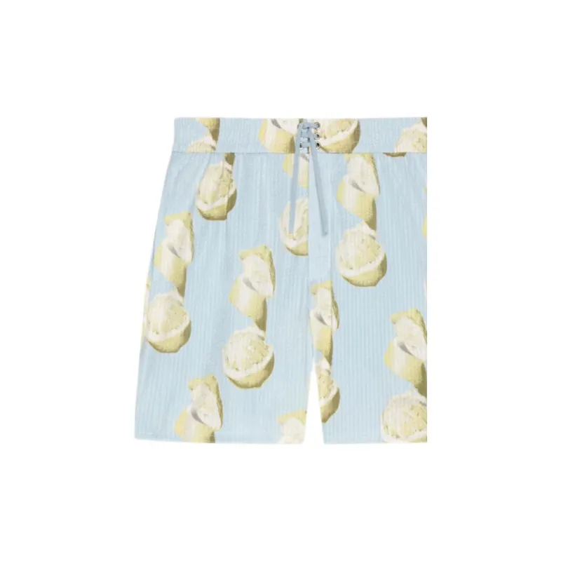 GIVENCHY Swim Shorts In Cotton Seersucker With Lemon Print Swimming Shorts Men's Blue-4