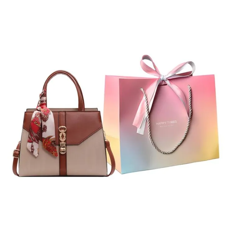 Yalu PU One Shoulder Handbags Women's Burgundy/Khaki-3