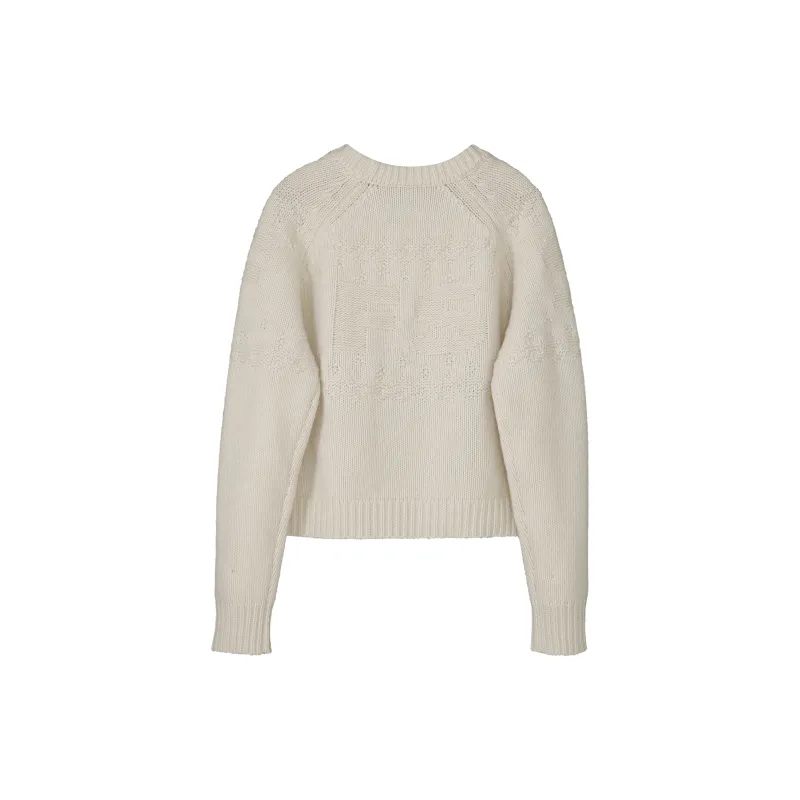Fstudio Fall And Winter Korean Style 100% Sheep Wool Fashion Crew Neck Knitwear Women's White-1
