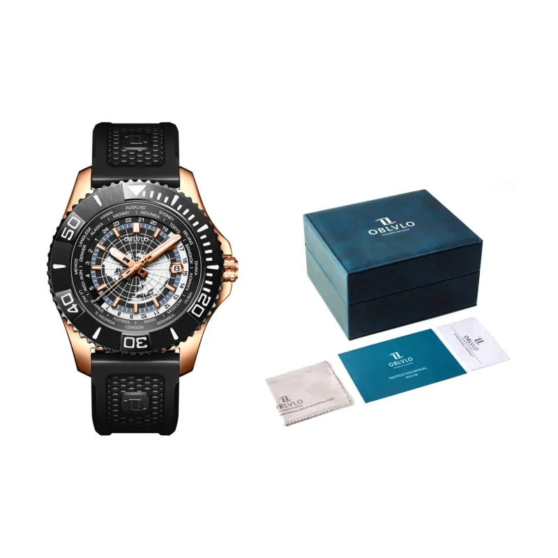 OBLVLO Automatic Mechanical Movement Watch Men's Watches Black Dial-9