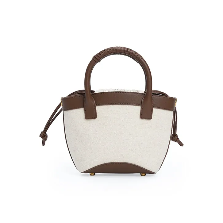 Karkki Rain Dew Linen Basket Bag, Handbag, Crossbody Bag Medium Size Women's Pinecone Brown-2