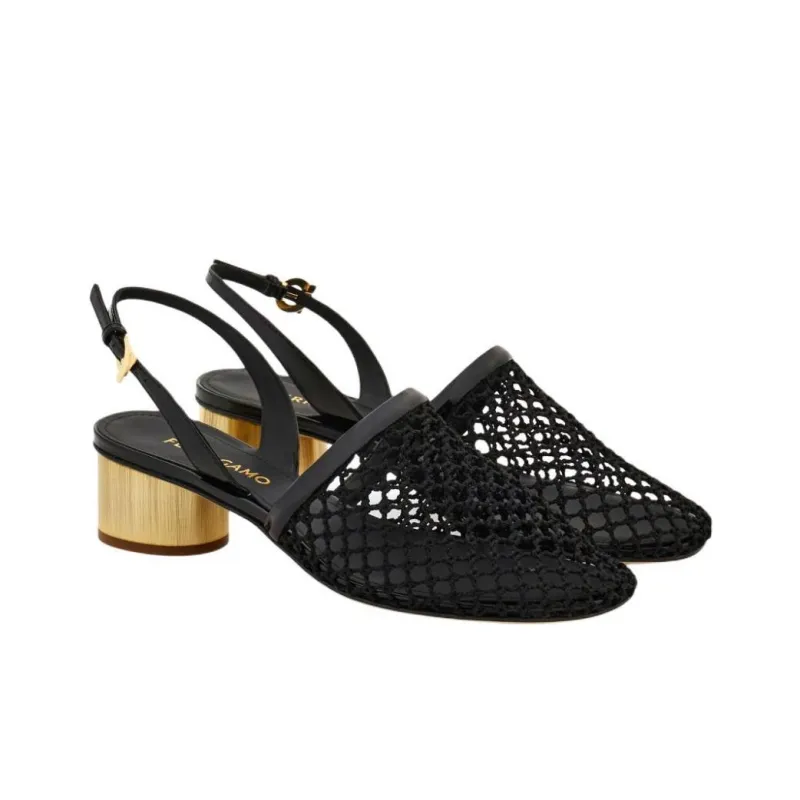 Ferragamo 40mm Mesh Leather Slingbacks Women's-2