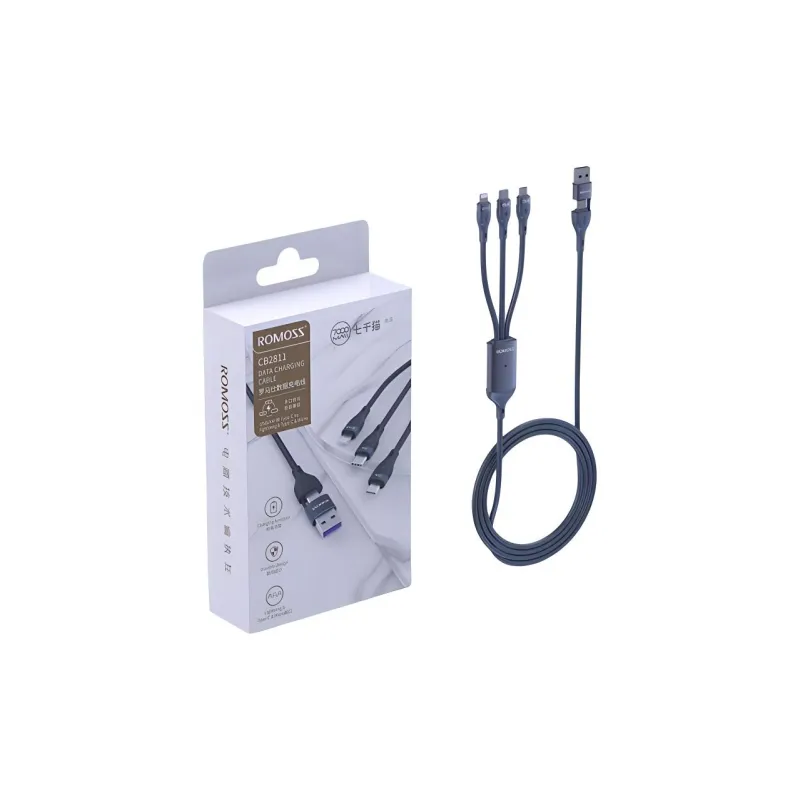 ROMOSS CB2811 1M/1.5M 2-to-3 USB/AM To Type-C To Lightning+Type-C+Micro 100W Fast Charging Cables-1