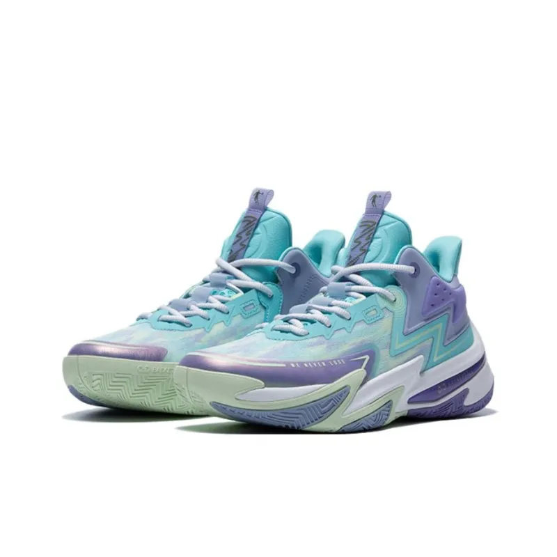 QIAODAN Comfortable Cushioning, Wear Resistant Low Top Basketball Shoes Men's Blue Purple-1