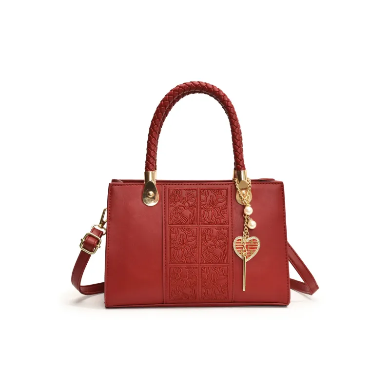 Yalu PU Handbag, Shoulder Bag, Crossbody Bag Regular Women's Black/Red Rust Stitching/Contrasting Red/Ecru-2