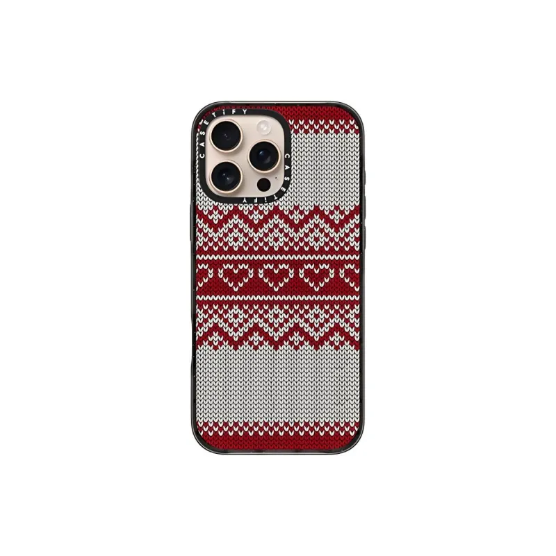 CASETIFY TPU+PC Material Red Fair Isle Sweater Stripes Phone Cases Compatible With IPhone 16/15/Plus/Pro/Pro Max Plaid-0