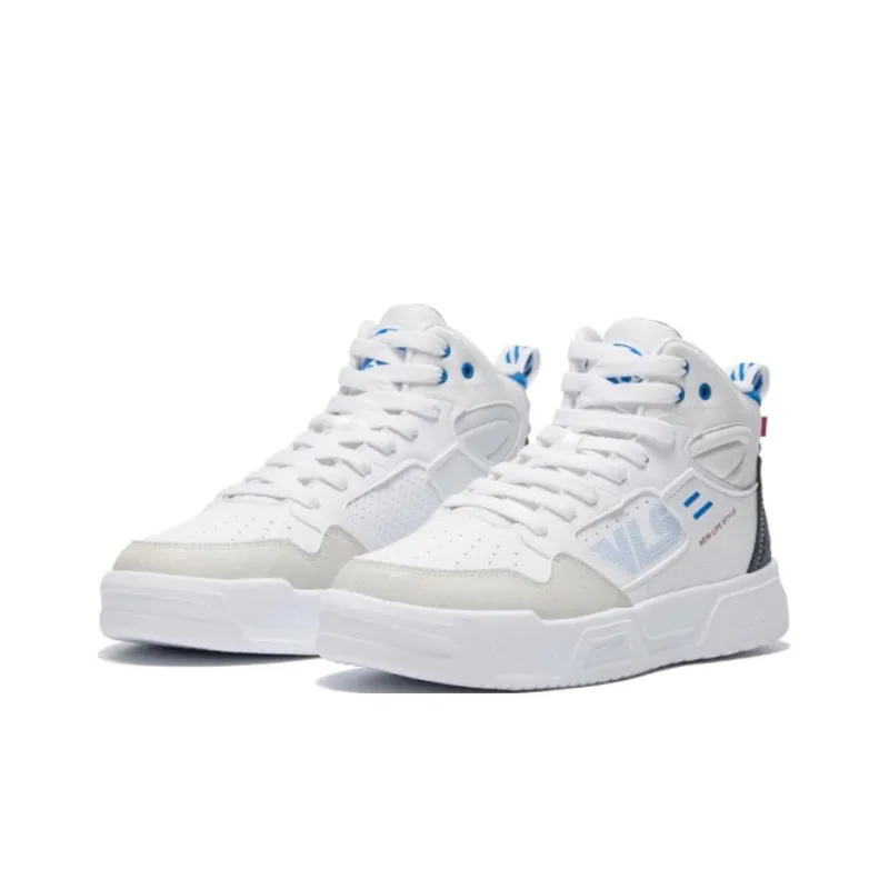 QIAODAN Q Wear-Resistant Support High-Top Skateboard Shoes Men's White Blue-1