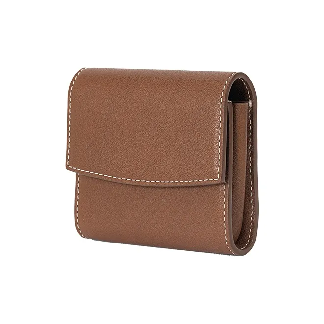 VANESSA HOGAN Top Grain Cow Leather Card Holder Unisex Maillard Style Brown/Night Black-2