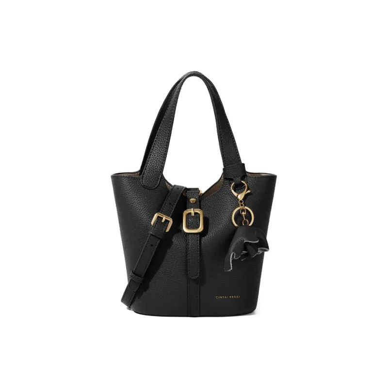 Simvay Clos Cow Leather With Synthetic Leather Shoulder Bag Crossbody Bag Bucket Bag Medium Size Women's Coffee/Black-5