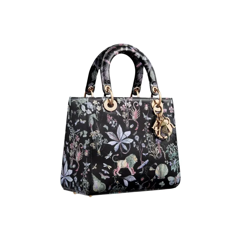 DIOR Lady Dior Calfskin One Shoulder Handbags Medium Size Women's Black-1