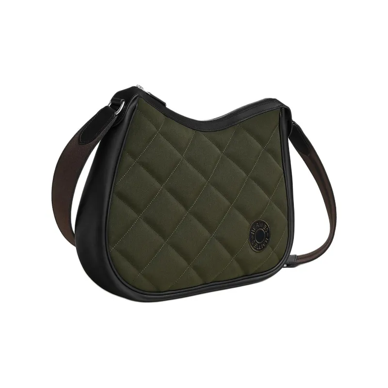 HERMES Woolycot Canvas Crossbody Bag Shoulder Bag Women's Charcoal Gray & Black & Ebony-1