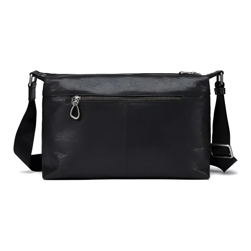 LARTIGENT Top Grain Cow Leather Crossbody Bag Medium Size Men's Black Red Stripes/Black Blue Stripes-2