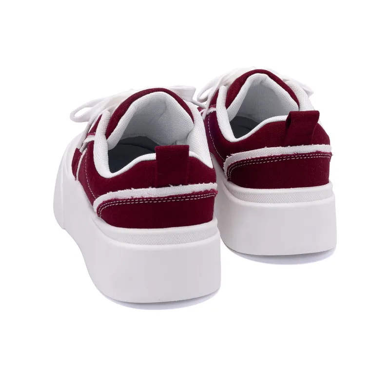 HUANQIU Height Increasing Abrasion Resistant Low Top Canvas Shoes Women's White Red-4