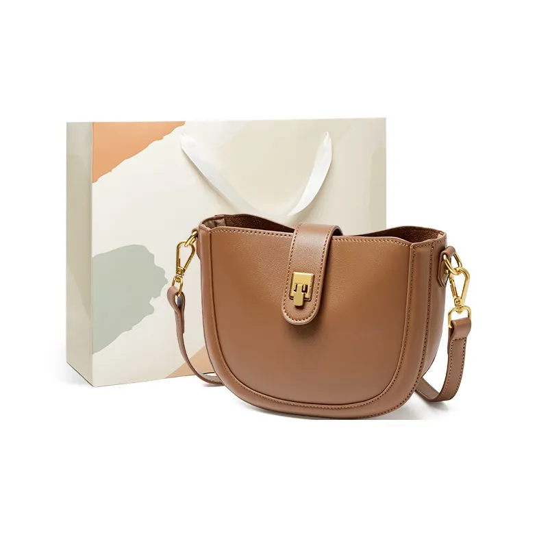 15 MINS Cow Leather Patchwork Synthetic Leather Saddle Bag Shoulder Bag Crossbody Bag Regular Women's Cocoa Brown-0