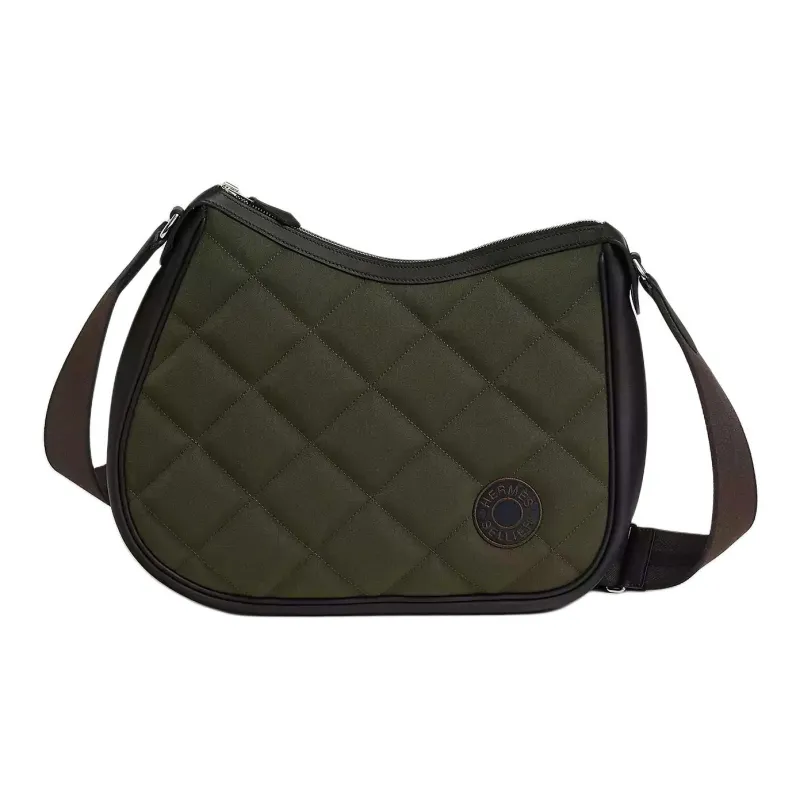HERMES Woolycot Canvas Crossbody Bag Shoulder Bag Women's Charcoal Gray & Black & Ebony-0