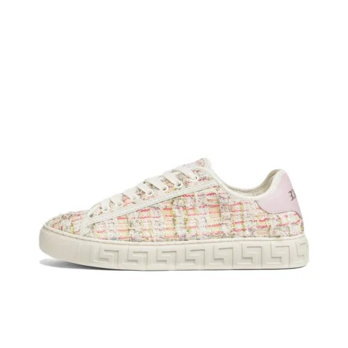 VERSACE Greca Low Top Skateboard Shoes Women's Beige Pink Red