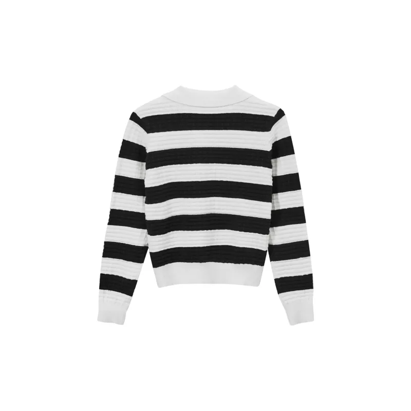 Hotwind Knitwear Women's Black White Stripes-1