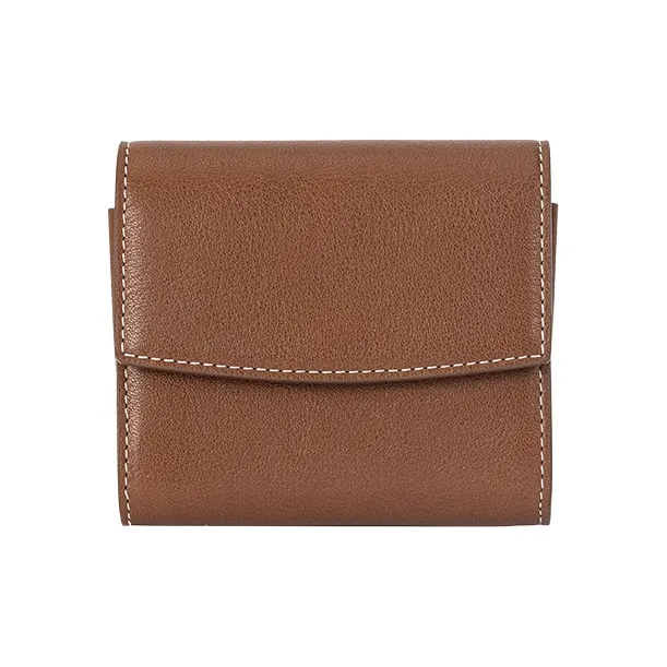 VANESSA HOGAN Top Grain Cow Leather Card Holder Unisex Maillard Style Brown/Night Black-1