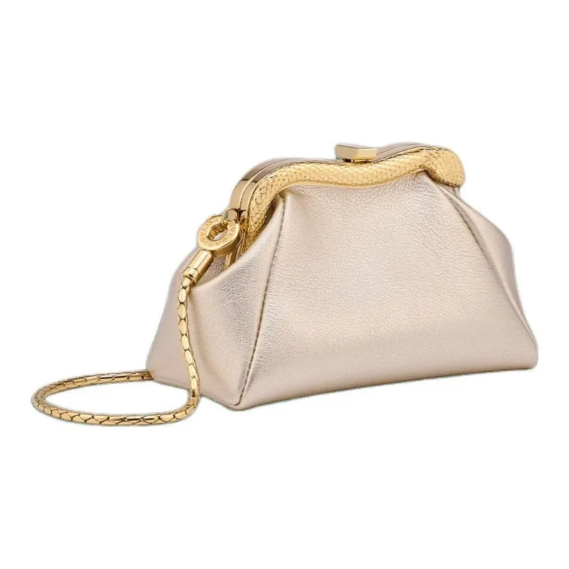 BVLGARI Calfskin One Shoulder Crossbody Clutches Women's Gold-1