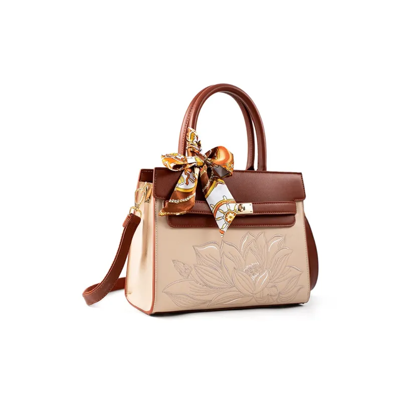 Vigno Synthetic Leather Handbag, One Shoulder, Crossbody Bag Regular Women's Coffee & Apricot-1