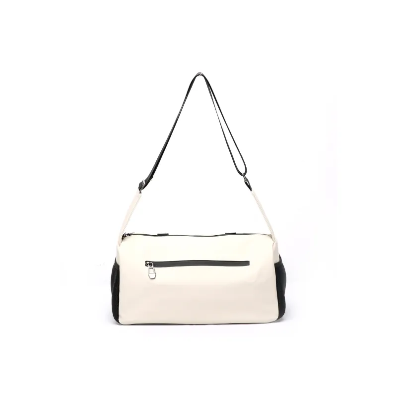 BOPAI Fabric Shoulder Bag Tofu Bag Crossbody Bag Regular Unisex Sandstone Gray/Ideal White/Black-8