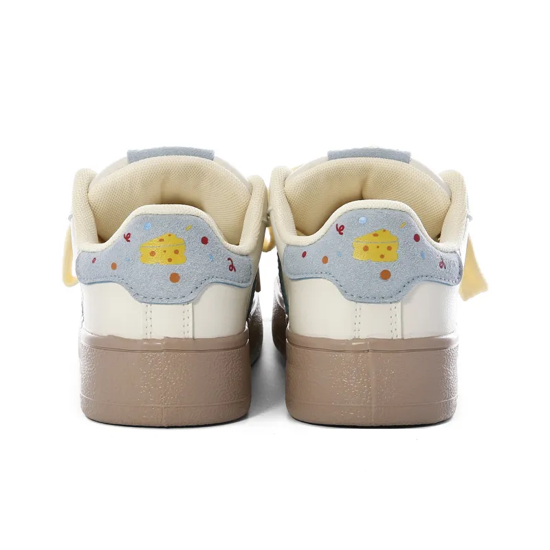 Lovely You Wear resistant And Lightweight Low Top Skateboard Shoes Women's Yellow Blue Cheeses-17