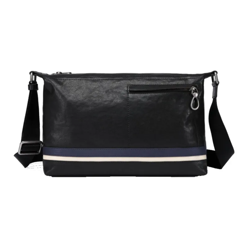 LARTIGENT Top Grain Cow Leather Crossbody Bag Medium Size Men's Black Red Stripes/Black Blue Stripes-5