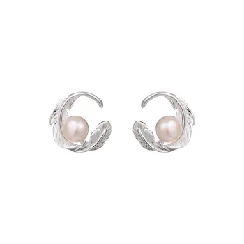 Heart Grass 999 Fine Silver Stud Earrings Women's