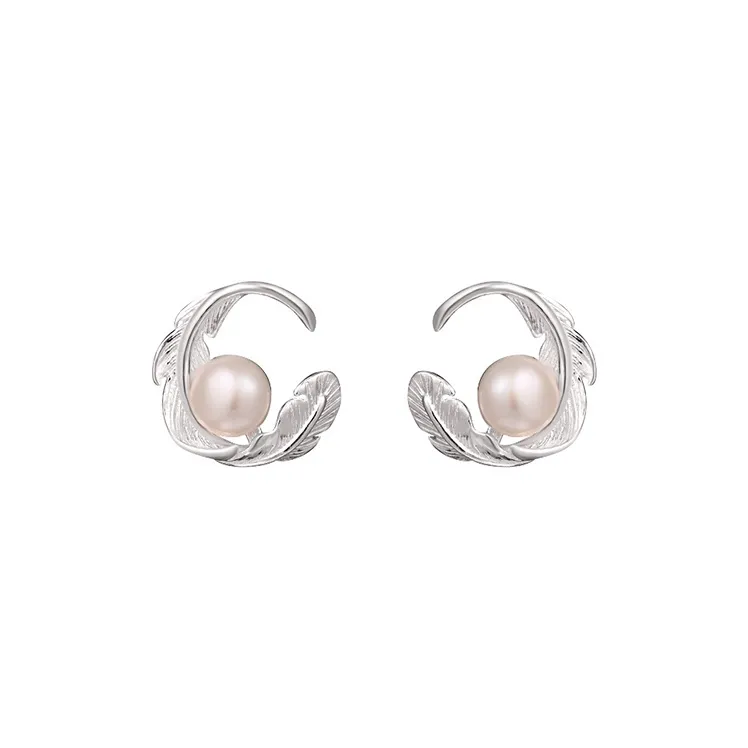 Heart Grass 999 Fine Silver Stud Earrings Women's-0