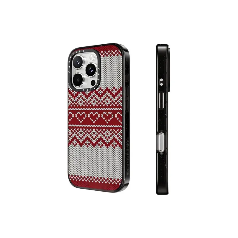 CASETIFY TPU+PC Material Red Fair Isle Sweater Stripes Phone Cases Compatible With IPhone 16/15/Plus/Pro/Pro Max Plaid-1