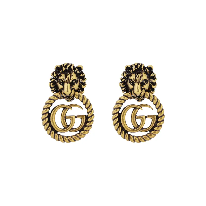 GUCCI Lion Head Earrings With Double G-0