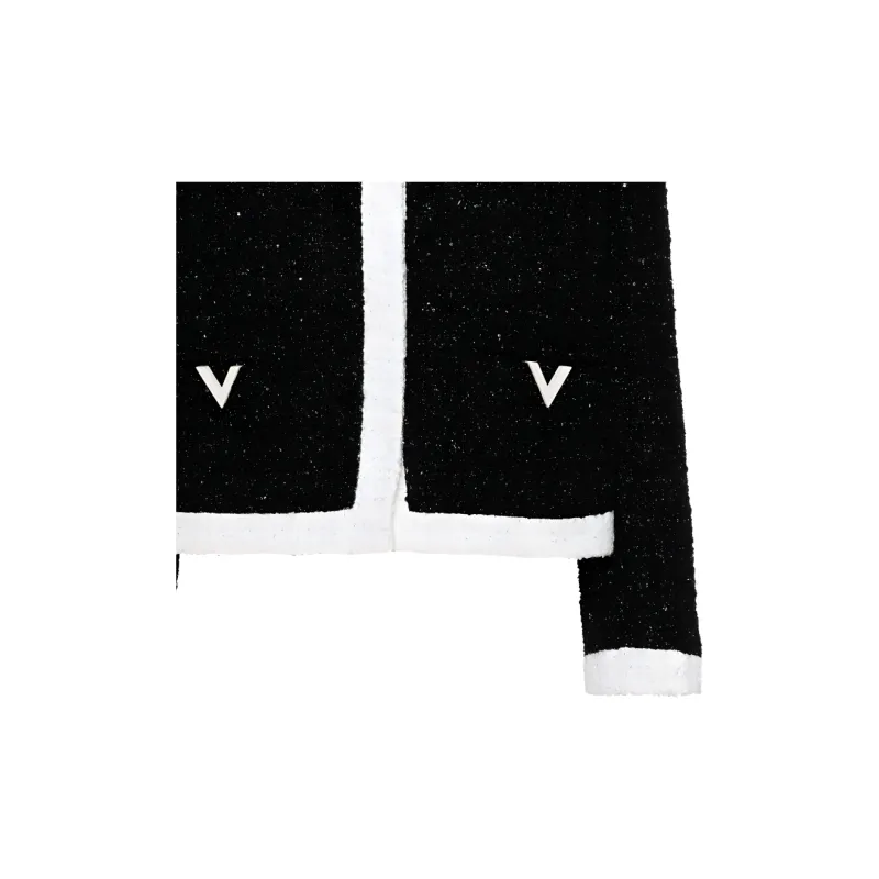 Valentino Logo Plaque Crewneck Tweed Jacket-5