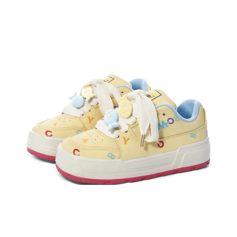 Lovely You Wear resistant And Lightweight Low Top Skateboard Shoes Women's Yellow-14