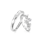 925 Sterling Silver, Sparkling Floral Couple Rings