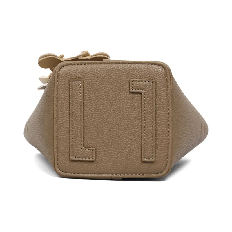 COMELY Cow Split Leather Bonded Synthetic Leather Bucket Bags One Shoulder Handbags Regular Women's Elephant Gray-5