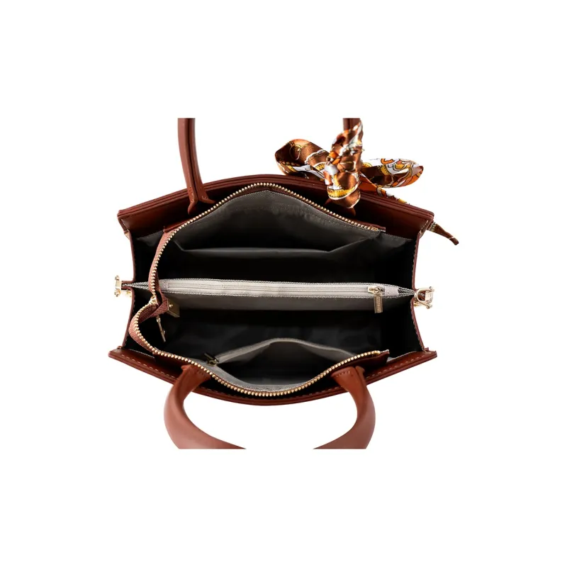Vigno Synthetic Leather Handbag, One Shoulder, Crossbody Bag Regular Women's Coffee & Apricot-5