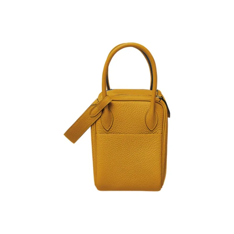 HERMES Lindy Clemence Bullock Leather Handbag Shoulder Bag Women's 9D Amber Yellow-1