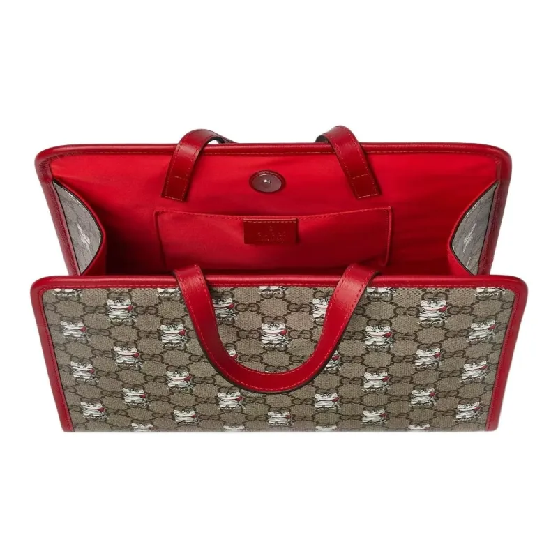 GUCCI GG Supreme Canvas Tote Bag, Shopping Bag, Handbag Women's Beige & Dark Brown-4