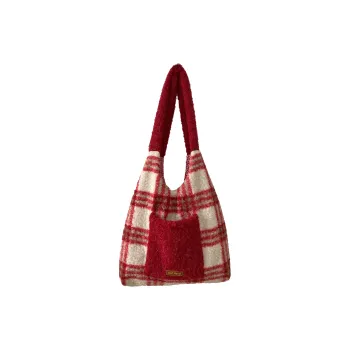 Meow In The Grass Woolen Tote Bag Shoulder Bag Women's Red