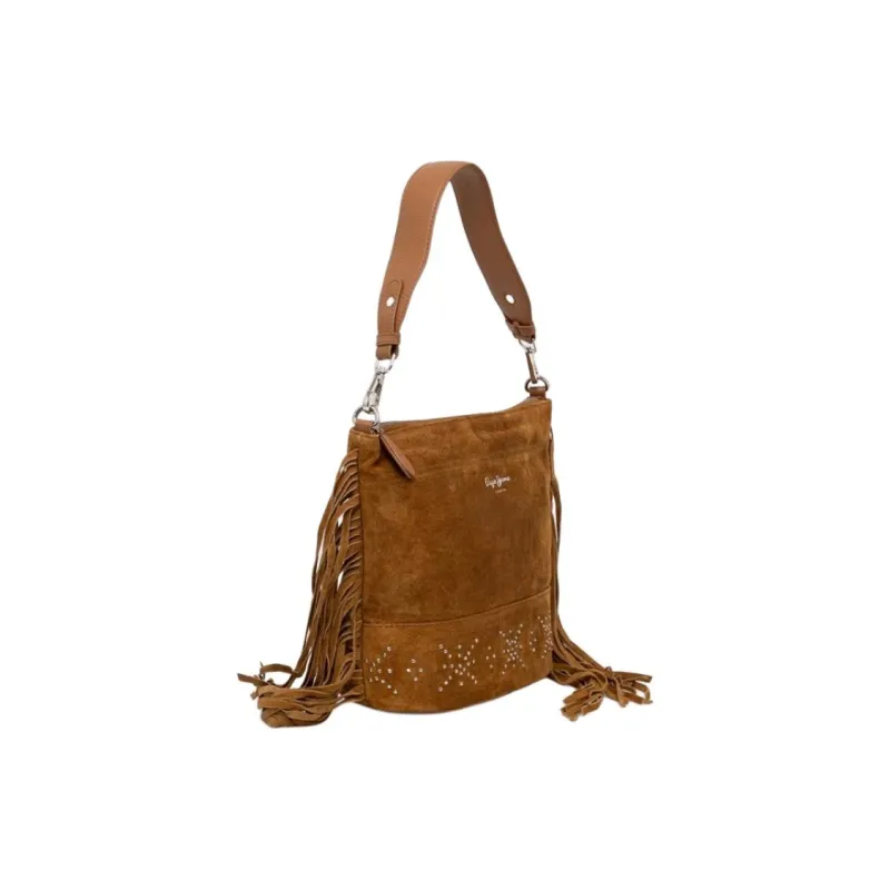 Pepe Jeans Cow Leather Crossbody Bag Shoulder Bag Medium Size Women's Brown-1
