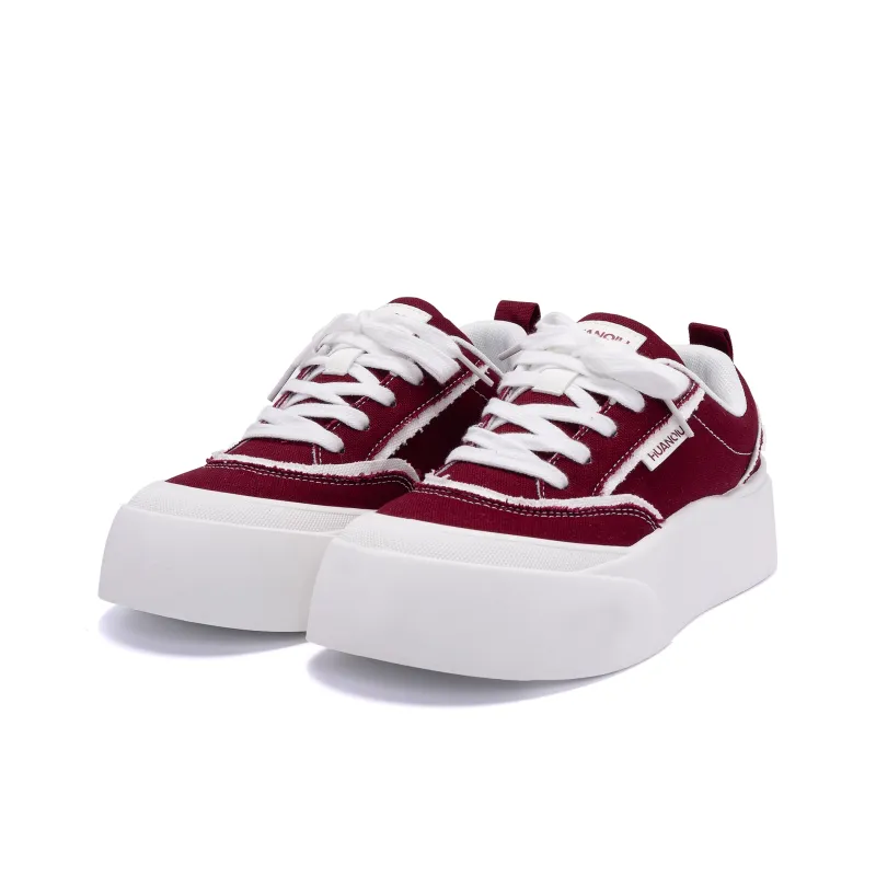 HUANQIU Height Increasing Abrasion Resistant Low Top Canvas Shoes Women's White Red-3