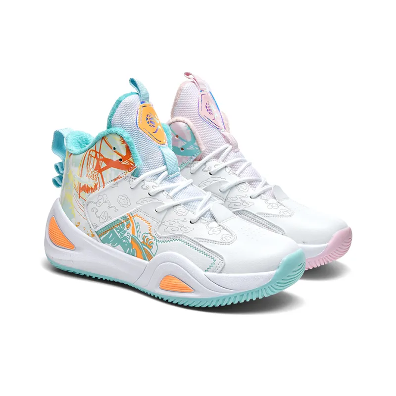 SOURCE Basketball Shoes Unisex High Top White/Pink/Aqua/Black-36